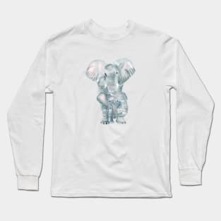 Elephants watercolor | linen texture | pattern design Long Sleeve T-Shirt